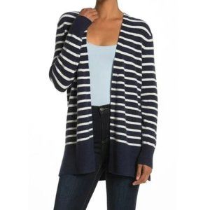 Madewell Cozy Walker Navy & White Striped Open Front Cardigan Sweater Sz Small